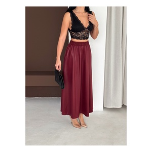 Jupe longue en similicuir brillant pour femme avec poches, 95 cm, adaptée au hijab - Product Image 6