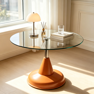Table basse de luxe en verre trempé rond avec piétement en métal doré et base noire superposée pour salon, table centrale, mobilier d'hôtel - Product Image 2