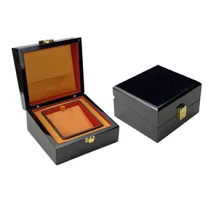 Luxury Black Lacquer Wooden Painting Finished Single Watch Packaging Box PU Leather Inner Watch Jewelry Pendant Box