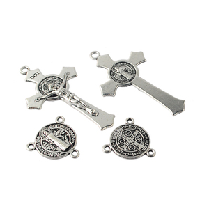 아연 합금 은색 가톨릭 성 베네딕트 센터 피스 및 십자가 로사리오 목걸이 액세서리 - Product Image 6