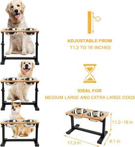 Ajustável Bambu Elevado <span class=keywords><strong>Pet</strong></span> <span class=keywords><strong>Bowls</strong></span> Portátil Aço Stand Levantado Comida e Água para Pequeno Médio Grande Gatos Cães Alimentador Lento - Product Image 2