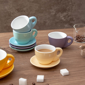 Chaozhou Ceramic Coffee <b>Cup</b> <b>And</b> <b>Saucer</b> Set Round Solid Color Yellow Blue Purple Green Afternoon <b>Tea</b> 2024 DB2110 - Product Image 1