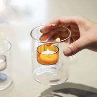 Bougeoir cylindrique en verre borosilicate fait main de luxe, style vintage, pour la Saint-Valentin et la décoration intérieure