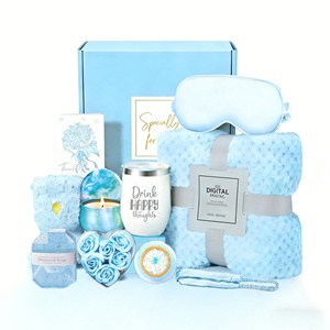 Coffret Cadeau <span class=keywords><strong>Spa</strong></span> Bleu Lunaire Relaxant pour Femme - Boîte Cadeau Anniversaire Noël avec Couverture en Flanelle et Produits de Soin Personnel - Product Image 1