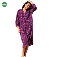 Robe mi-longue ample à col en V, avec patte de boutonnage partielle blanche, coupe droite, imprimé floral violet et léopard
