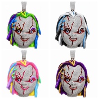 Pendentif Tête de Personnage 3D en Laiton et Zircon Entièrement Sertie de Pierres, Émail Coloré, Style Hip Hop pour Hommes Rappeurs