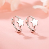 Boucles d'oreilles créoles en alliage, motif étoile à quatre branches, plaqué rhodium, style vintage de luxe, pour fêtes automne-hiver, collection Forêt Polyvalente Iris