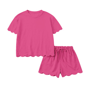 Conjunto de Ropa de Verano para Niña Pequeña, Color Morado, Estampado Sólido, Algodón, Manga Corta, Venta al por Mayor Personalizada GSSO3171 - Product Image 6