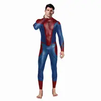 良い価格プリントハロウィン衣装ボディスーツ男性と女性ジャンプスーツタイツ黒スーパーヒーロースパイダーマンアニメコスプレ衣装