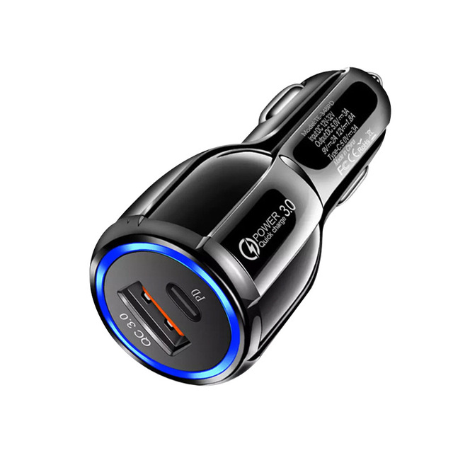 Fast Charging Pd Car Charger Qc 3.0 Dual Port Quick Charge Usb Type C  Car Charger for Mobile Phone