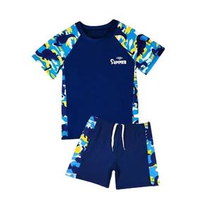 RRFS- 70050 garçons dessin animé natation impression sportswear séchage rapide dos fermeture éclair manches courtes maillots de bain garçon surf costumes avec chapeau - Product Image 1