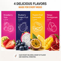 Mélange de poudre pour boisson électrolytique hydratante 4 saveurs, 16 sachets pour le bien-être, curcuma, curcumine, vitamines C et D, zinc, améliore l'immunité