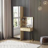 Meubles de chambre à coucher en vente chaude Portable miroir verre porte unique placard en bois armoire avec coiffeuse