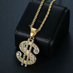 Collier pendentif signe dollar plaqué or Yunnique en acier inoxydable avec sertissage pavé, bijou unisexe style hip-hop, cadeau - Product Image 2