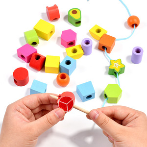 Jeu d'Éveil Montessori en Bois : Perles Géométriques à Empiler et Assortir – Jeu de Reconnaissance des Couleurs et des Formes pour Bébé - Product Image 3