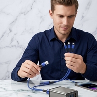 Câble de charge rapide tressé en nylon 3 en 1 66W USB A vers Micro USB Type C pour téléphone portable