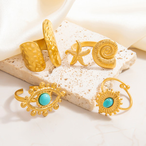Evil Eye Gold Open <b>Ring</b> With <b>Turquoise</b> Stone Unisex Fashion Jewelry Gift - Product Image 1