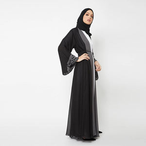 Kaftan de couleur unie pour femmes musulmanes, robe de dubaï, paillettes perlées, accessoires <span class=keywords><strong>Khaliji</strong></span>, à volants, Abayas Abay, 2022 - Product Image 2