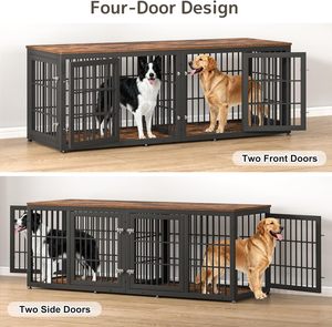 Mobile per Gabbia Doppia per Cani, Robusta Gabbia <span class=keywords><strong>Extra</strong></span> <span class=keywords><strong>Large</strong></span> con Divisorio per 2 Cani, Mobile Decorativo in Legno per Canile - Product Image 3