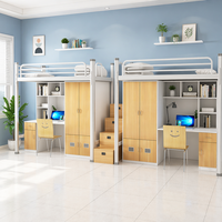 Lit superposé double intégré avec bureau, armoire et rangements intégrés, escalier et espace privé – Ensemble de mobilier tout-en-un pour étudiants et personnel