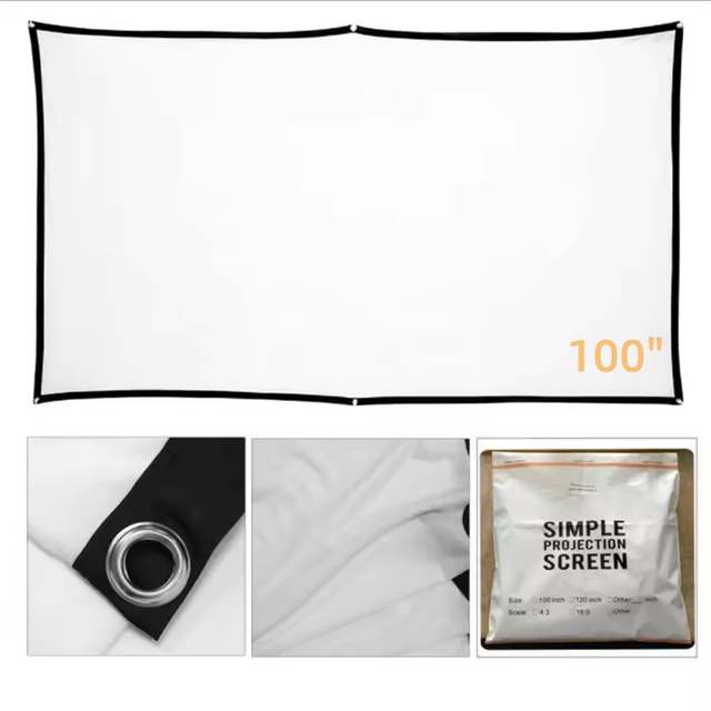 100 Inch Projection Screens Portable Fast Fold High-Density White Polyester 4K HD 16 9 Projector Screen Curtain for Home