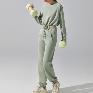Ensemble <span class=keywords><strong>de</strong></span> survêtement personnalisé pour filles et femmes, haut à manches longues et pantalon <span class=keywords><strong>de</strong></span> <span class=keywords><strong>jogging</strong></span> taille haute à cordon <span class=keywords><strong>de</strong></span> serrage - Product Image 2