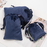 Sacs de voyage miniatures en velours, jetables, recyclables, taille personnalisable, haut de gamme, bleus, avec cordon de serrage, pour téléphone portable et bijoux, vente en gros