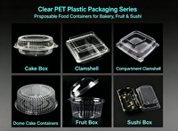 Boîte d'emballage jetable pour pâtisserie en plastique PET transparent à 4 compartiments, base noire et blanche, pour muffins, macarons et cupcakes