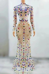 Tulle élastique à une plume, Sexy, moulante, gland transparent, costume de <span class=keywords><strong>d</strong></span>éfilé <span class=keywords><strong>d</strong></span>'hôte de discothèque - Product Image 3