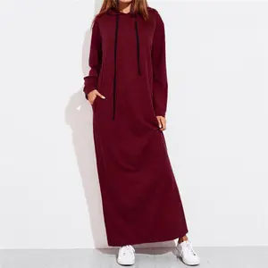 2020 Herfst Vrouwen Lange Jurk Lange Mouwen Casual Nieuwe Stijl Trui Koord Hoodie Lange Jurk Aanpasbare