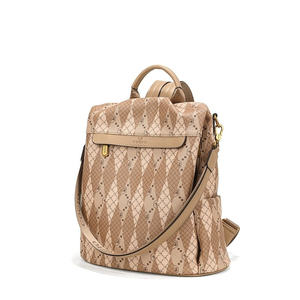 DB Women's Casual <b>Backpack</b> with Geometric Diamond Pattern Khaki Colour Simple Versatile Multi-Functional Design - Product Image 1