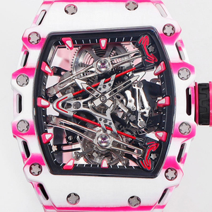 Men's Pink Carbon Fiber Tourbillon <b>Watch</b>, Tonneau-Shaped <b>Skeleton</b> <b>Automatic</b> Mechanical <b>Watch</b> - Product Image 2