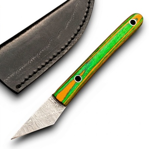 Couteau utilitaire miniature à lame fixe en acier Damas de qualité supérieure, ultra-affûté, style Kiridashi, manche en bois, OEM, transport légal, EDC - Product Image 1