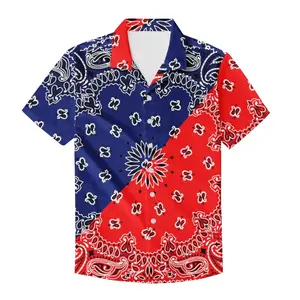 Blue-Red T shirts for Men comfortable shirt neck Short-Sleeve work Wear 5XL high quality bandana T shirt Men Wholesale