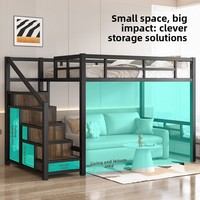 Cama Alta Metálica Moderna Tamaño Queen con Escalera y Armario para Dormitorios, Hoteles, Apartamentos - Nuevo Diseño
