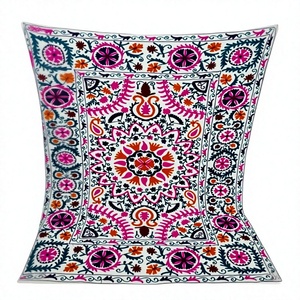 Embroidered Suzani <b>Throw</b> Pillow Bohemian Style Pink <b>Red</b> Floral Pattern Home Decor All Season Use - Product Image 1