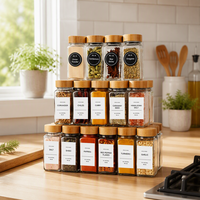 Lot de bocaux en verre carrés de 120 ml (4 oz) pour épices et condiments avec couvercle en bambou – Vente en gros