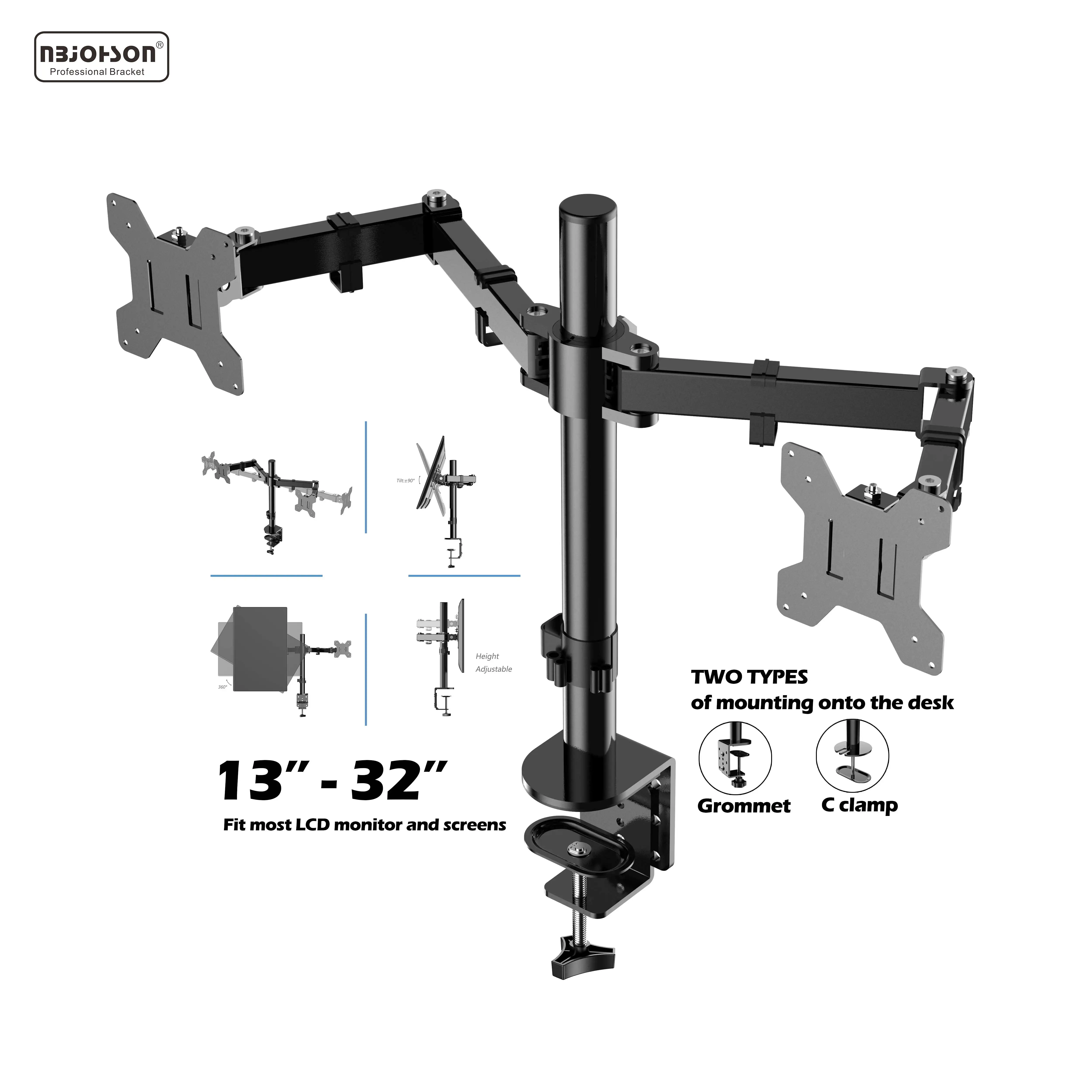 13 "-32" Scherm Verstelbare Dubbele Dual Monitor Arm Stand Laptop Desk Mount Met C-Klem