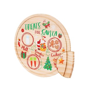 Tabla de cortar redonda de madera navideña, color madera natural, diseño de Santa Claus, plato para aperitivos para uso festivo. - Product Image 5
