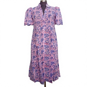 Vestido Casual de Algodón Cómodo y Moderno para Mujer, Diseño de Túnica Orgánica, Estampado Floral, Estilo Midi, Línea A, Lavable, Suave, Ideal para la Playa - Product Image 1