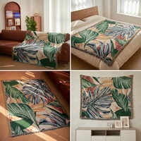 Tapis tissé à motif de feuilles tropicales, couverture à franges bohème, tapis décoratif à motif végétal pour canapé, mur, décoration intérieure