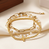 Bracelet à breloques en forme de croix de Jésus chrétienne Go2boho pour femmes, plaqué or 18 carats, perles de perles, chaîne à maillons, bracelets, cadeaux religieux