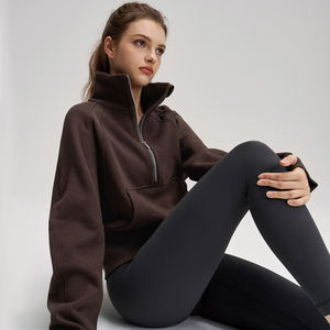 Chaqueta deportiva cortavientos para <span class=keywords><strong>mujer</strong></span>, forro polar grueso, media cremallera, holgada, para yoga y fitness, sudadera <span class=keywords><strong>de</strong></span> algodón con cuello alto tipo chimenea - Product Image 6