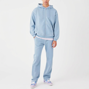 Sudadera con Capucha para Hombre, Diseño Color Block, Manga Larga, con Cordón Ajustable, Estilo Casual, para Otoño, Azul Grisáceo, Mezcla de Poliéster y Algodón - Product Image 1
