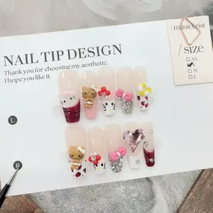 Con gran descuento lindo falso fiesta <span class=keywords><strong>uñas</strong></span> pegatina dulce chica acrílico dibujos animados corto cabeza redonda hecho a mano prensa en las <span class=keywords><strong>uñas</strong></span> - Product Image 3