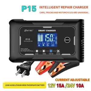 Cargador de Batería Inteligente para Automóvil y Motocicleta de 12V/15A 24V/10A para Baterías de Plomo-Ácido - Product Image 1