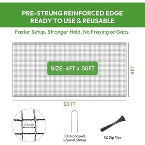 CHFAPH Deer Fence 4ftx50ft PVC Mesh Garden <b>Netting</b> Pre-Strung Reinforced Edge For Vegetable Beds And Landscaping - Product Image 4