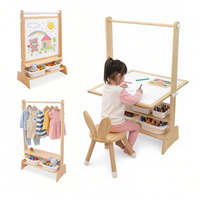 Muebles Infantiles Montessori, Mesa de Madera para Niños, Fácil de Montar, Pizarra Magnética con Rollo de Papel