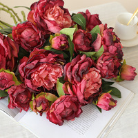 Fleur de pivoine en soie réaliste à 3 têtes, 63 cm, style campagnard français, pour centres de table de mariage de luxe, décoration d'intérieur antique