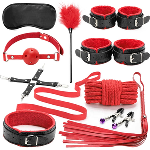 Set Erótico de 10 Piezas de BDSM para Parejas, Kit de Bondage con Esposas, Látigo, Accesorios Fetichistas con Restricciones de Cuero, Juguetes Sexuales Exóticos - Product Image 1